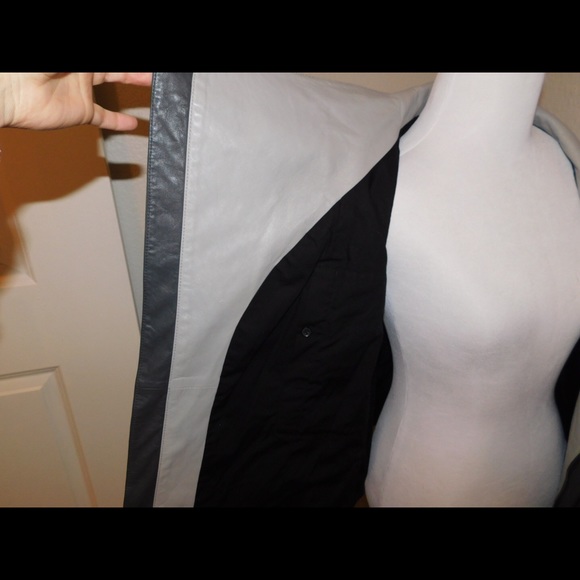 Vince Gray and Black Leather Jacket - Picture 4 of 7